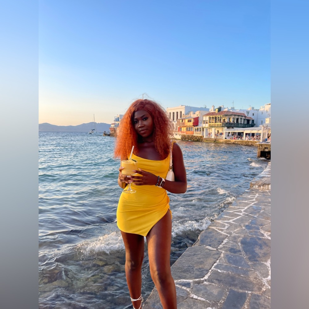 Joslin Tiger mist yellow bodycon dress